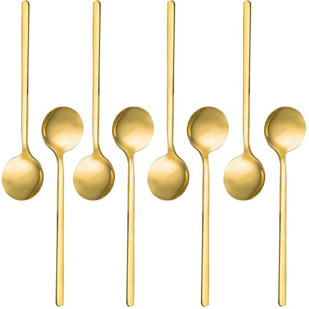 Set of 8, Gold Plated Stainless Steel Espresso Spoons 